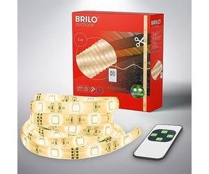 BRILONER - Striscia LED da 5 m per esterni, striscia LED, catena luminosa, striscia LED, decorazione per balcone, luce bianca calda, telecomando, protezione contro gli schizzi IP44