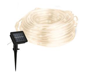 BRILONER - Striscia LED solare da 10 metri, luce bianca calda, resistente all'acqua di picco per esterni, striscia LED con 2 modalità di illuminazione, tubo esterno, nastro, bianco, trasparente