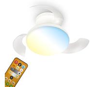 BRILONER - Ventilatore da soffitto con luce LED, telecomando, motore DC silenzioso con 3 velocità, CCT e luminosità regolabile, pale retrattili, lampadario ventilatore da soffitto, 44 cm, bianco