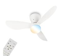 BRILONER - Ventilatore da soffitto con luce LED, telecomando, motore DC silenzioso con 3 velocità, CCT e luminosità regolabile, pale rimovibili, lampadario ventilatore da soffitto, 78 cm, bianco