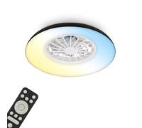 BRILONER - Ventilatore da soffitto con luce LED, telecomando, motore DC silenzioso con 5 velocità, CCT e luminosità regolabile, lampadario ventilatore da soffitto, lampadario, 48,5 cm, nero, bianco