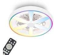 BRILONER - Ventilatore da soffitto con luce LED, telecomando, motore DC silenzioso con 5 velocità, RGBIC, CCT e luminosità regolabile, lampadario ventilatore da soffitto, lampadario, 48 cm, bianco