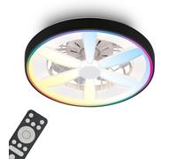 BRILONER - Ventilatore da soffitto con luce LED, telecomando, motore DC silenzioso con 5 velocità, RGBIC, CCT e luminosità regolabile, lampadario ventilatore da soffitto, lampadario, 48 cm, nero