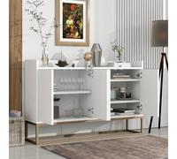 BRILVERDE Credenza moderna da 120 cm, a buffet con 4 ante, armadio senza estratti, con ripiani regolabili, armadietto multiuso per sala da pranzo, soggiorno e camera da letto (bianco)