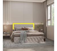 BRILVERDE Letto imbottito 160x200 cm con Contenitore idraulico, Letto matrimoniale a LED, Funzionale con testiera, Struttura letto con rete a doghe, Velluto (Beige, 160 x 200 cm)