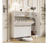 BRILVERDE Scarpiere moderna con ripiano e porta, piedini e manici placcati in oro, set multiuso, adatto per corridoio e ingresso (Bianco, 110 x 24 x 114 cm)