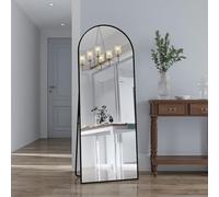 BRILVERDE Specchio intero da 162 x 53 cm, ad arco, grande specchio per tutto il corpo con cornice in alluminio, specchio da parete con supporto, per camera da letto, ingresso, corridoio (nero A)