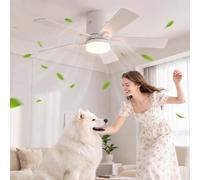 BRILVERDE Ventilatore da soffitto con illuminazione e telecomando, 5 pale, 6 velocità, timer 1/4/8 ore, LED dimmerabile, funzionamento estivo e invernale per soggiorno, camera da letto (bianco, 5 pali