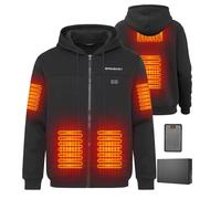 Brimekey Giacca con Cappuccio Riscaldante con Cerniera e Interno in Pile per Uomo e Donna - Giacca Termica Intelligente 6 Zone, 3 Livelli di Calore - Batteria 7.4V 20000mAh per Outdoor, Campeggio