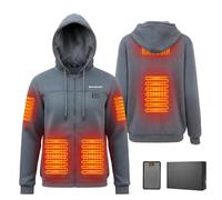 Brimekey Giacca con Cappuccio Riscaldante con Cerniera e Interno in Pile per Uomo e Donna - Giacca Termica Intelligente 6 Zone, 3 Livelli di Calore - Batteria 7.4V 20000mAh per Outdoor, Campeggio