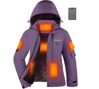 Brimekey Giacca da Sci Donna Riscaldata Grafene, Impermeabile e Antivento Giubbotto Termico in Pile con Batteria 20000mAh, 6 Zone di Riscaldamento, 3 Livelli di Temperatura per Sci, Campeggio(Viola)