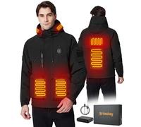Brimekey Giacca Riscaldata da Uomo con Batteria 7.4V 12000mAh, Giacca Invernale con Cappuccio e Maniche Riscaldate