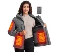 Brimekey Giacca Sci Donna Riscaldata con Cappuccio, Giubbotto Pile Termico Impermeabile Antivento, 6 Zone di Riscaldamento, 20000mAh Batteria, 3 Livelli Temperatura Giacche Calda per Invernale(Grigio)