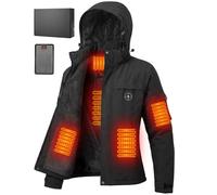 Brimekey Giacca Sci Donna Riscaldata con Cappuccio, Giubbotto Pile Termico Impermeabile Antivento, 6 Zone di Riscaldamento, 20000mAh Batteria, 3 Livelli Temperatura, Giacche Calda per Invernale(Nero)