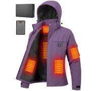 Brimekey Giacca Sci Donna Riscaldata con Cappuccio, Giubbotto Pile Termico Impermeabile Antivento, 6 Zone di Riscaldamento, 20000mAh Batteria, 3 Livelli Temperatura, Giacche Calda per Invernale(Viola)