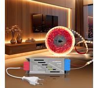BRIMETI Striscia LED 12V Autoadesivo 5M Tubo LED Bianco Caldo 3000K 120LEDs/M Nastri LED Luce, Strisce LED Larghezza 8mm, per Cucina, Soggiorno, Con 12V Trasformatore LED 100W e Cavo di Alimentazione