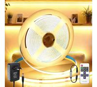 BRIMETI Striscia LED 12V COB 5M Luce Interno 3000K Bianco Caldo Autoadesivo Dimmerabile Strisce con RF Telecomando Alimentatore 320LEDs/M Nastro Nastri LED Larghezza 8mm, per Cucina Soggiorno