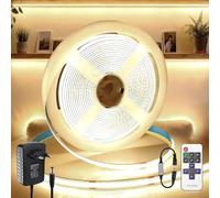 BRIMETI Striscia LED 12V COB 5M Luce Interno 4000K Bianco Naturale Autoadesivo Dimmerabile Strisce con RF Telecomando Alimentatore 320LEDs/M Nastro Nastri LED Larghezza 8mm, per Cucina Soggiorno