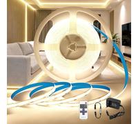 BRIMETI Striscia LED 12V COB 5M Luce Interno 4000K Bianco Naturale Dimmerabile Autoadesivo Strisce con RF Telecomando Alimentatore Nastro 320LEDs/M Nastri LED Larghezza 8mm, per Cucina Soggiorno