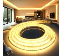 BRIMETI Striscia LED 220V 10M Blanc Chaud 3000K Luce Impermeabile IP65,Alta luminosità 145LEDS/M Nastro LED Flessibile Tagliabile, per Interni Cucina Giardino Esterni Feste Decorazione