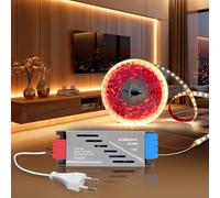 BRIMETI Striscia LED 24V Autoadesivo 5M Tubo LED Bianco Caldo 3000K 120LEDs/M Nastri LED Luce, Strisce LED Larghezza 8mm, per Cucina, Soggiorno, Con 24V Trasformatore LED 100W e Cavo di Alimentazione