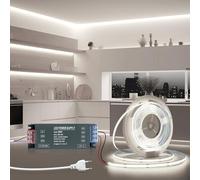 BRIMETI Striscia LED 5M COB 12V Autoadesivo Tubo Bianco Freddo 6000K 320LEDS/M Nastri Luce Flessibile Larghezza 8mm Con Trasformatore LED 12V 100W e Cavo di Alimentazione, per Cucina Soggiorno
