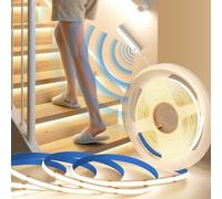 BRIMETI Striscia LED COB con Sensore di Movimento Dimmerabile 5M 320LEDs/M 5V Striscie a Batteria Bianco Naturale 4000K Nastro Autoadesivo Nastri LED per Armadio Cucina Camera Scale Corridoio