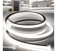 BRIMETI Striscia LED Neon 15M 220V Tubo LED Silicone Flessibile Esterno Impermeabile IP65 Nastri Luminosa 120 LED/M Corda Stringa Lampada, con Alimentatore di rete e Interruttore (Bianco)