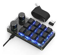 BRIMFORD Tastiera macro programmabile, tastiera da gioco programmabile con una sola mano personalizzata 2,4 G, multifunzione, 12 tasti, 2 manopole, compatibile con Windows, Mac OS, tastiera macro