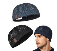 Brimless Hat - Breathable Docker Beanie, 2 Pack Lightweight Adjustable Skull cap, Mesh Summer Hip Hop Hat for Cycling, Motorcycle, Construction Work, Outdoor Sports, Fashion Streetwear