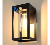 BRIMMEL Applique da parete esterna con rilevatore di movimento, lanterna da parete nera per esterno, alluminio impermeabile IP54 e antiruggine per, portico, lampadina non inclusa