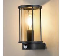 BRIMMEL Lampada da Parete Esterno con Sensore Movimento - Impermeabile Antiruggine in Alluminio Nero, Alimentazione E27 per Giardino (Lampadina Esclusa)