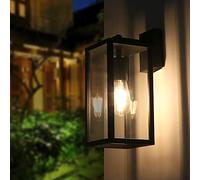 BRIMMEL Lampada da Parete per Esterni Luce per Portico per Porta Ingresso, Lanterna da Parete per Esterni con Lampada da Parete Antiruggine con Paralume in Vetro Trasparente, Alluminio Nero