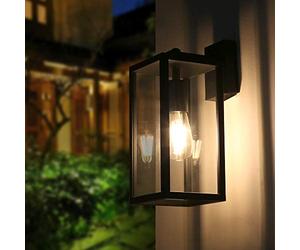 BRIMMEL Lampada da Parete per Esterni Luce per Portico per Porta Ingresso, Lanterna da Parete per Esterni con Lampada da Parete Antiruggine con Paralume in Vetro Trasparente, Alluminio Nero