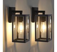 BRIMMEL Lanterna da parete esterna impermeabile Apparecchio a parete con zoccolo E27 Alluminio nero opaco antiruggine Luce da parete con paralume in vetro trasparente per portico, 2 Pack