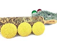 BRINA Mattarello Decorativo per Biscotti | Mattarello Inciso | Rullo per Biscotti e per Modellare | Mattarello Natalizio | Mattarello Legno Goffrato di Algis Crafts