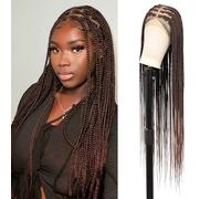 Brinbea 13X7" Lace Front Knotless Box Braided Wigs 31 inch Box Braided Wigs with Baby Hair Mix Black Brown Synthetic Twist Braids Hair Wigs Lace Frontal Braid Wig for Women