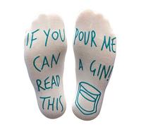 bring me socks Calzini divertenti con scritta “If you can read this Pour me a gin” - regalo perfetto per adulti unisex (calzini da salotto bianchi taglia unica)