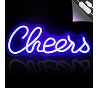 BringLuck2U Cheers Neon Light Blue Led Neon Sign, USB Powered Letter Cheers Neons Sign Art Wall Decoration for Bedroom Birthday Party Graduation Party Wedding Christmas Bar Gift