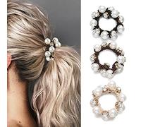 Brinie Elastici per capelli con perle nere e cristalli, accessori per capelli per donne e ragazze (confezione da 3)