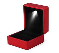 Brino - Scatola per anelli alla moda con LED luminoso, cofanetto porta gioielli rosso