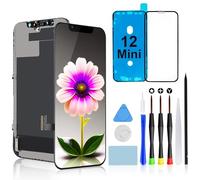 Brinonac Display per iPhone 12 Mini - Schermo LCD Full HD da 5,4 Pollici, Set di Montaggio del digitalizzatore Touch con Attrezzi di Riparazione e Protezione in Vetro temperato