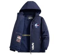 BRINSE Pile Uomo con Zip N.A.S.A, Giacca Antivento Foderata per Invernale, Cardigan Traspirante, da Lavoro, Leggero(DarkBlue,3XL)