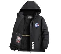 BRINSE Pile Uomo con Zip N.A.S.A, Giacca Antivento Foderata per Invernale, Cardigan Traspirante, da Lavoro, Leggero(Black,3XL)