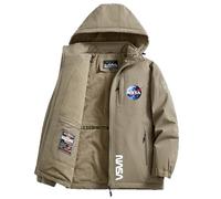 BRINSE Pile Uomo con Zip N.A.S.A, Giacca Antivento Foderata per Invernale, Cardigan Traspirante, da Lavoro, Leggero(Khaki,4XL)