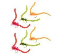 Briny River 6x Esche Da Pesca Con Perline Di Tungsteno Squirmy Worms Rosse Arancioni E Verdi Taglia 12 Amo