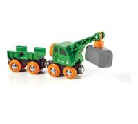 Brio 33698002 Vagone gru verde con rimorchio