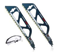 BRIOTA 2 lame per sega a sciabola, per legno e pietra, 300 mm, in metallo duro, per calcestruzzo, mattoni, legno, muratura, con occhiali di protezione