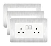 BRIOTA Placca decorativa per interruttore della luce in argento spazzolato, 3 pezzi, con doppia presa, per decorazione e protezione delle pareti di casa, 14,6 x 8,6 cm