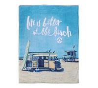 BRISA VW Collection - Coperta morbida in pile Volkswagen T1 Bulli Bus (150 x 200 cm/SurF/Blu)